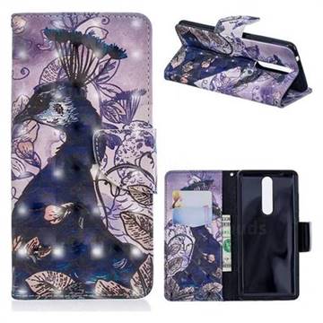 Purple Peacock 3D Painted Leather Wallet Phone Case for Nokia 5.1