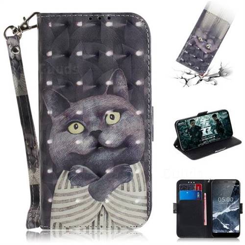 Cat Embrace 3D Painted Leather Wallet Phone Case for Nokia 5.1