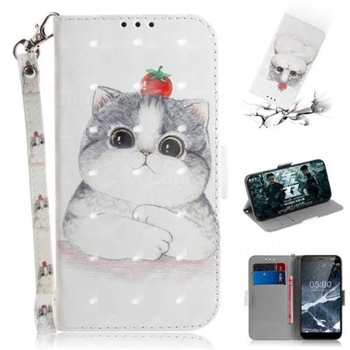 Cute Tomato Cat 3D Painted Leather Wallet Phone Case for Nokia 5.1