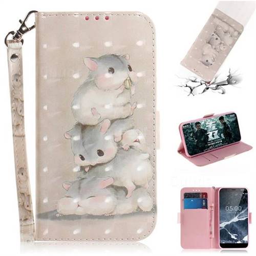 Three Squirrels 3D Painted Leather Wallet Phone Case for Nokia 5.1