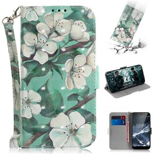 Watercolor Flower 3D Painted Leather Wallet Phone Case for Nokia 5.1