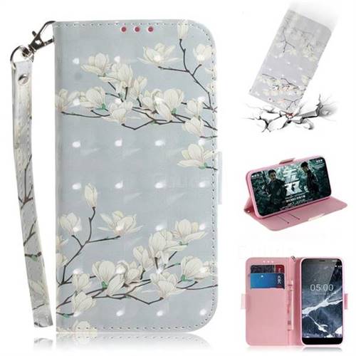 Magnolia Flower 3D Painted Leather Wallet Phone Case for Nokia 5.1