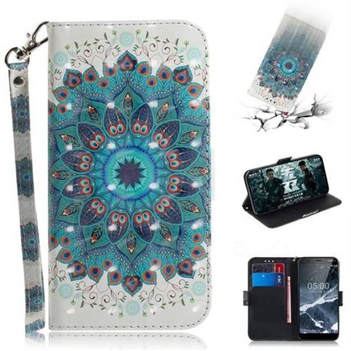 Peacock Mandala 3D Painted Leather Wallet Phone Case for Nokia 5.1