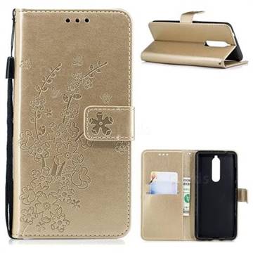 Intricate Embossing Plum Blossom Leather Wallet Case for Nokia 5.1 - Champagne