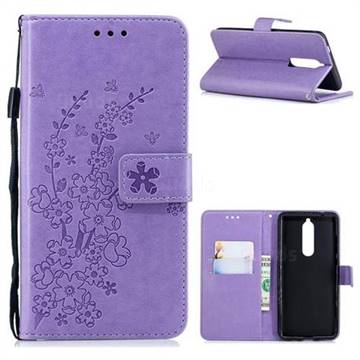 Intricate Embossing Plum Blossom Leather Wallet Case for Nokia 5.1 - Purple