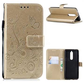 Intricate Embossing Butterfly Circle Leather Wallet Case for Nokia 5.1 - Champagne