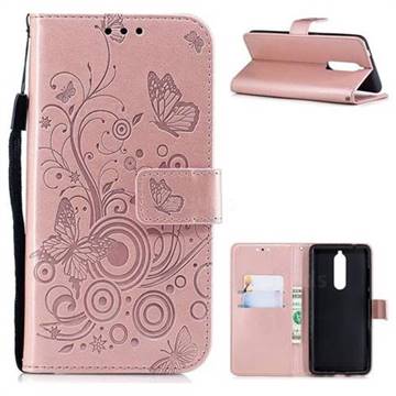 Intricate Embossing Butterfly Circle Leather Wallet Case for Nokia 5.1 - Rose Gold