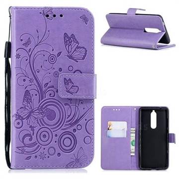 Intricate Embossing Butterfly Circle Leather Wallet Case for Nokia 5.1 - Purple