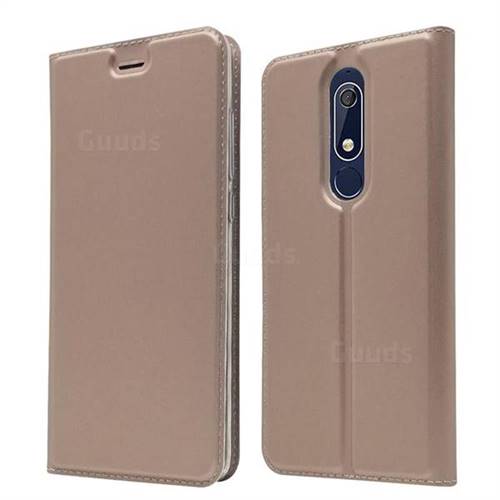 Ultra Slim Card Magnetic Automatic Suction Leather Wallet Case for Nokia 5.1 - Rose Gold