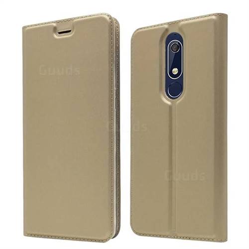Ultra Slim Card Magnetic Automatic Suction Leather Wallet Case for Nokia 5.1 - Champagne