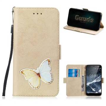 Retro Leather Phone Wallet Case with Aluminum Alloy Patch for Nokia 5.1 - Golden