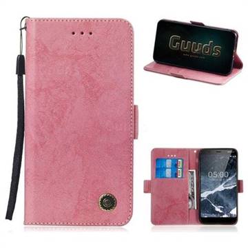 Retro Classic Leather Phone Wallet Case Cover for Nokia 5.1 - Pink