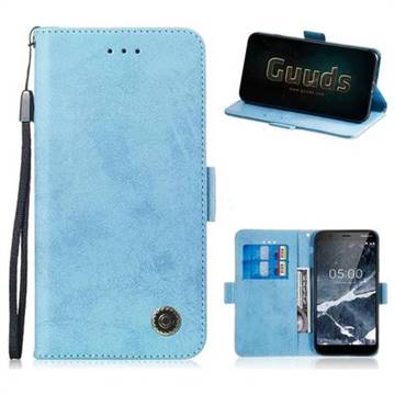 Retro Classic Leather Phone Wallet Case Cover for Nokia 5.1 - Light Blue