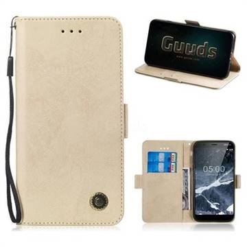 Retro Classic Leather Phone Wallet Case Cover for Nokia 5.1 - Golden