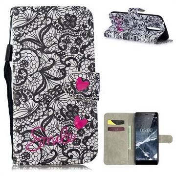 Lace Flower 3D Painted Leather Wallet Phone Case for Nokia 5.1