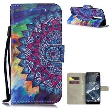 Oil Painting Mandala 3D Painted Leather Wallet Phone Case for Nokia 5.1