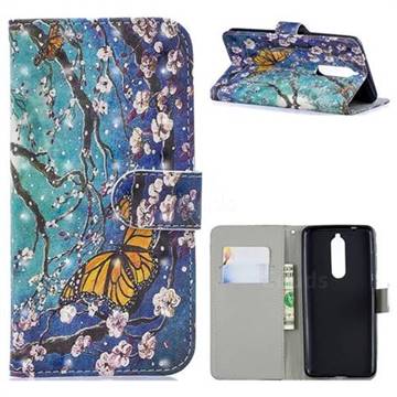 Blue Butterfly 3D Painted Leather Phone Wallet Case for Nokia 5.1