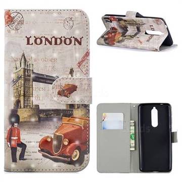 Retro London 3D Painted Leather Phone Wallet Case for Nokia 5.1