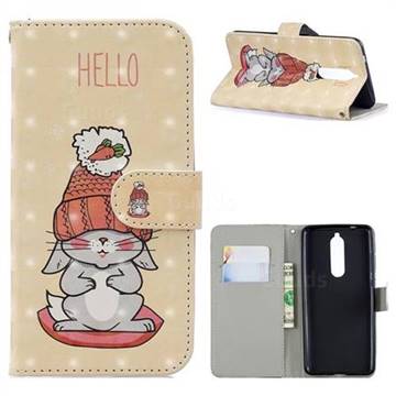 Hello Rabbit 3D Painted Leather Phone Wallet Case for Nokia 5.1