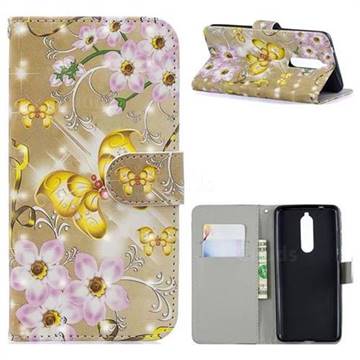 Golden Butterfly 3D Painted Leather Phone Wallet Case for Nokia 5.1
