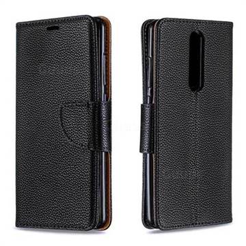 Classic Luxury Litchi Leather Phone Wallet Case for Nokia 5.1 - Black