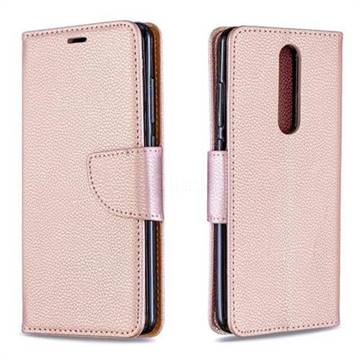 Classic Luxury Litchi Leather Phone Wallet Case for Nokia 5.1 - Golden
