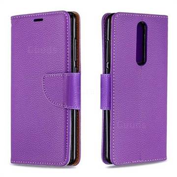 Classic Luxury Litchi Leather Phone Wallet Case for Nokia 5.1 - Purple