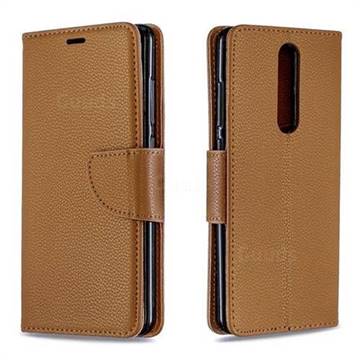 Classic Luxury Litchi Leather Phone Wallet Case for Nokia 5.1 - Brown