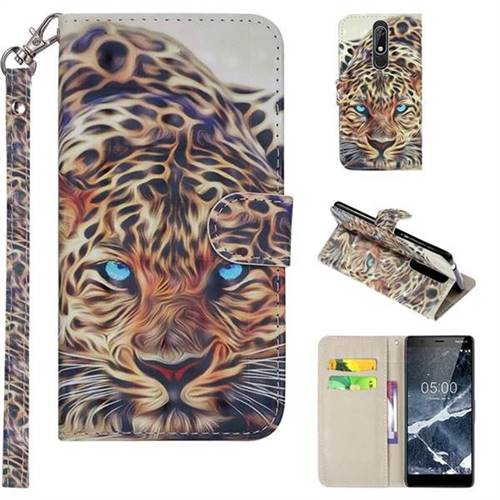 Leopard 3D Painted Leather Phone Wallet Case Cover for Nokia 5.1