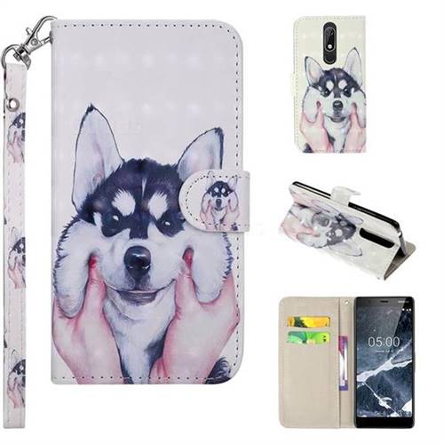 Husky Dog 3D Painted Leather Phone Wallet Case Cover for Nokia 5.1
