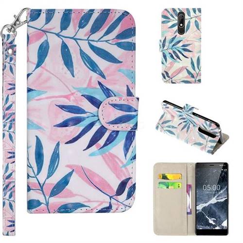 Green Leaf 3D Painted Leather Phone Wallet Case Cover for Nokia 5.1