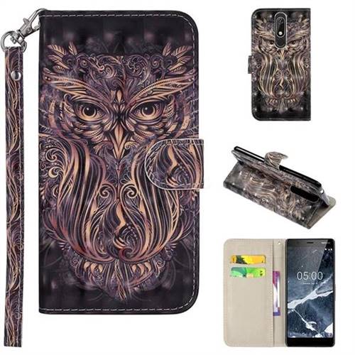 Tribal Owl 3D Painted Leather Phone Wallet Case Cover for Nokia 5.1