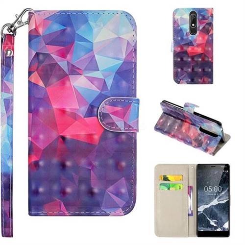 Colored Diamond 3D Painted Leather Phone Wallet Case Cover for Nokia 5.1