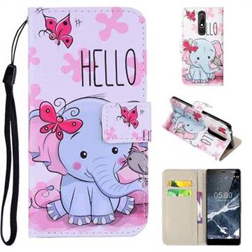 Butterfly Elephant PU Leather Wallet Phone Case Cover for Nokia 5.1