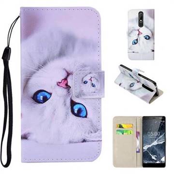 White Cat PU Leather Wallet Phone Case Cover for Nokia 5.1