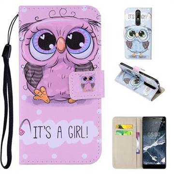 Lovely Owl PU Leather Wallet Phone Case Cover for Nokia 5.1