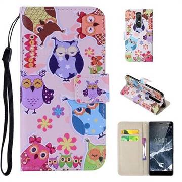 Colorful Owls PU Leather Wallet Phone Case Cover for Nokia 5.1