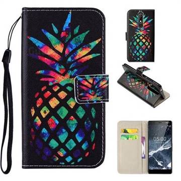 Colorful Pineapple PU Leather Wallet Phone Case Cover for Nokia 5.1