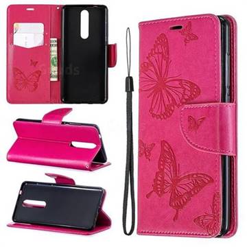 Embossing Double Butterfly Leather Wallet Case for Nokia 5.1 - Red