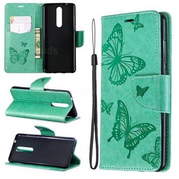 Embossing Double Butterfly Leather Wallet Case for Nokia 5.1 - Green