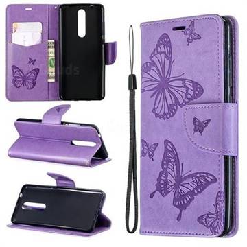 Embossing Double Butterfly Leather Wallet Case for Nokia 5.1 - Purple