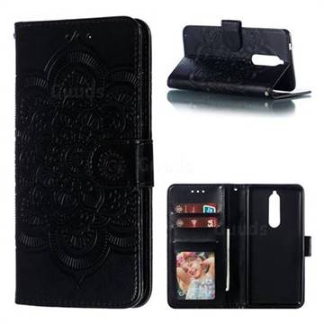 Intricate Embossing Datura Solar Leather Wallet Case for Nokia 5.1 - Black