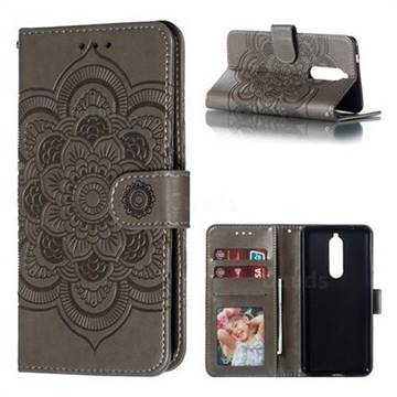 Intricate Embossing Datura Solar Leather Wallet Case for Nokia 5.1 - Gray