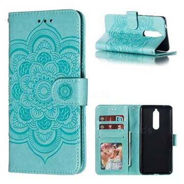 Intricate Embossing Datura Solar Leather Wallet Case for Nokia 5.1 - Green