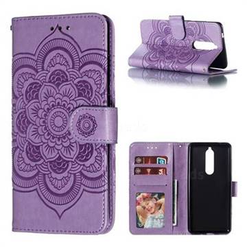 Intricate Embossing Datura Solar Leather Wallet Case for Nokia 5.1 - Purple