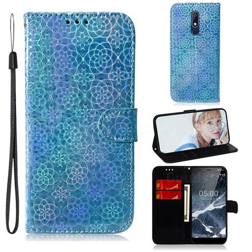 Laser Circle Shining Leather Wallet Phone Case for Nokia 5.1 - Blue