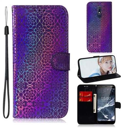 Laser Circle Shining Leather Wallet Phone Case for Nokia 5.1 - Purple