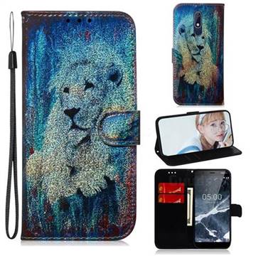 White Lion Laser Shining Leather Wallet Phone Case for Nokia 5.1