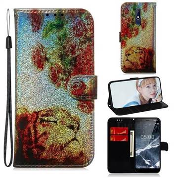 Tiger Rose Laser Shining Leather Wallet Phone Case for Nokia 5.1