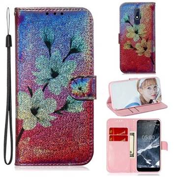Magnolia Laser Shining Leather Wallet Phone Case for Nokia 5.1
